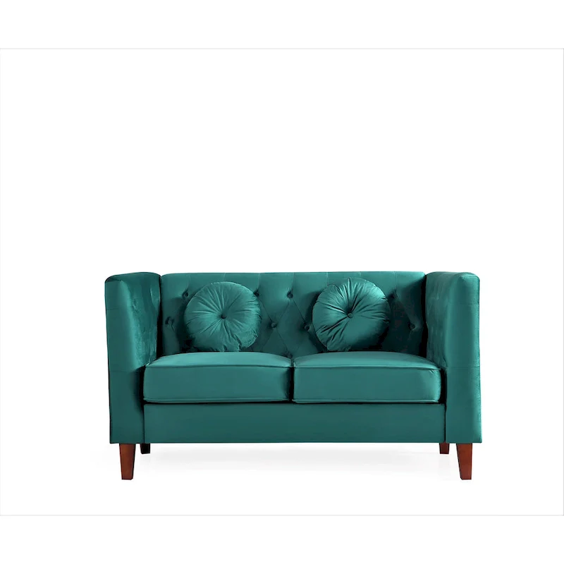 US PRIDE FURNITURE Velvet Classic Chesterfield Loveseat with Wood legs