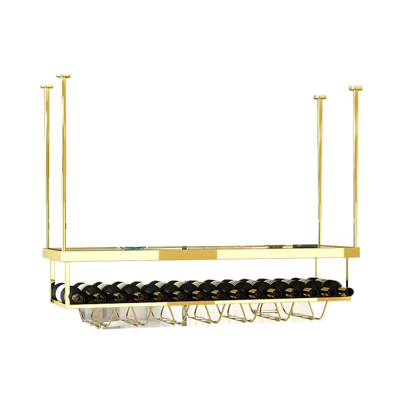 Modern Metal Hanging Wine Rack with Glass Holder