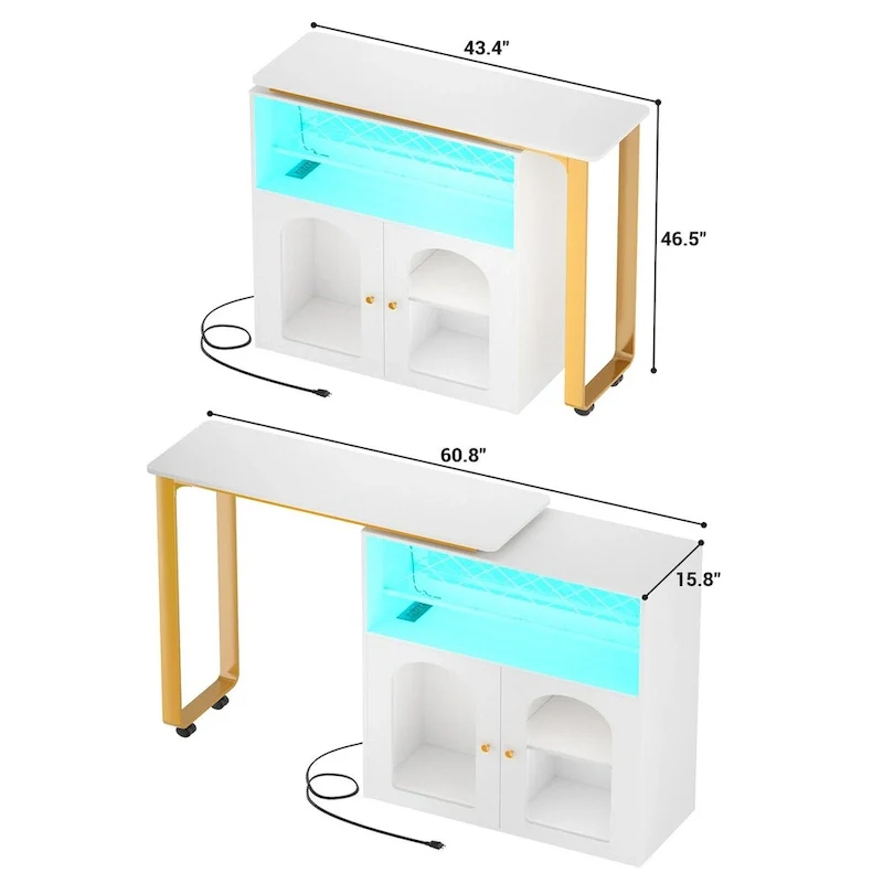 Folding Kitchen Island with Cabinet, Counter Table with Charge Station