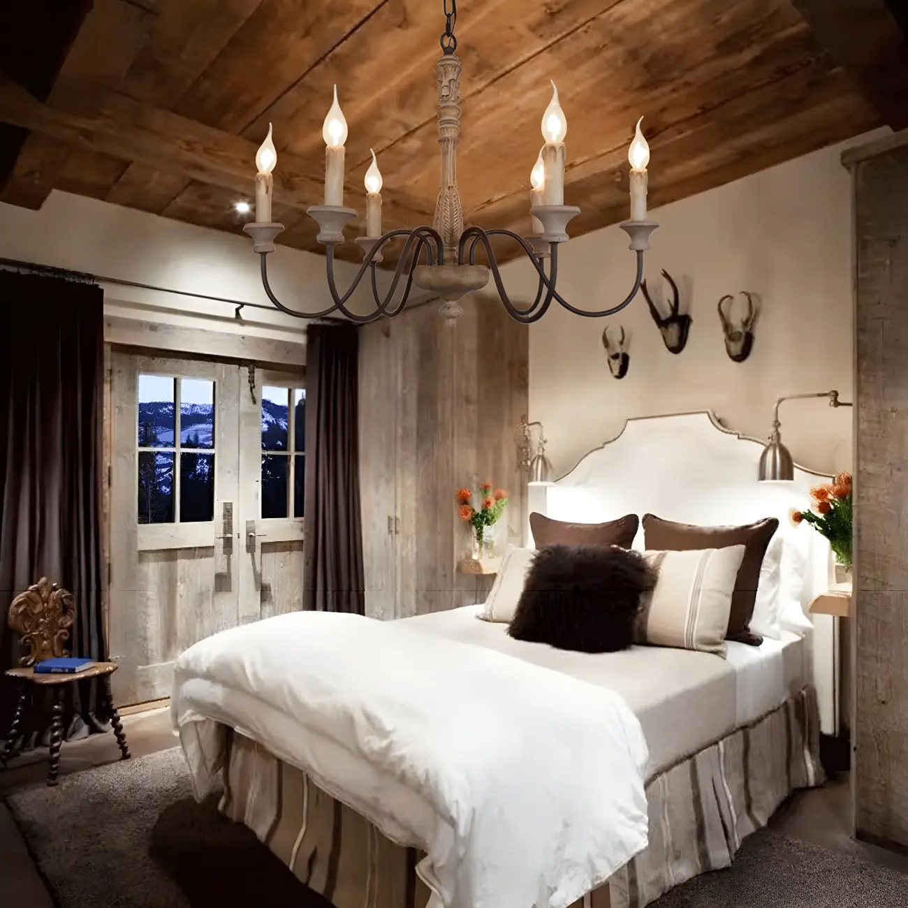 Traditional Adjustable 6-light Empire Wood Candelabra Chandelier