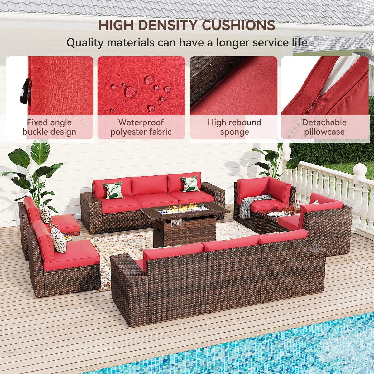 13 Pieces Patio Furniture Set with 44Fire Pit Table