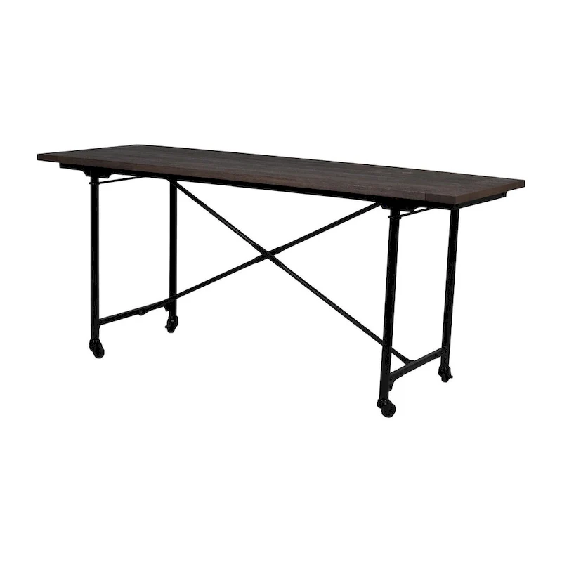 Conway 66-inch Industrial Wheeled Trestle Table - Mango Wood & Metal