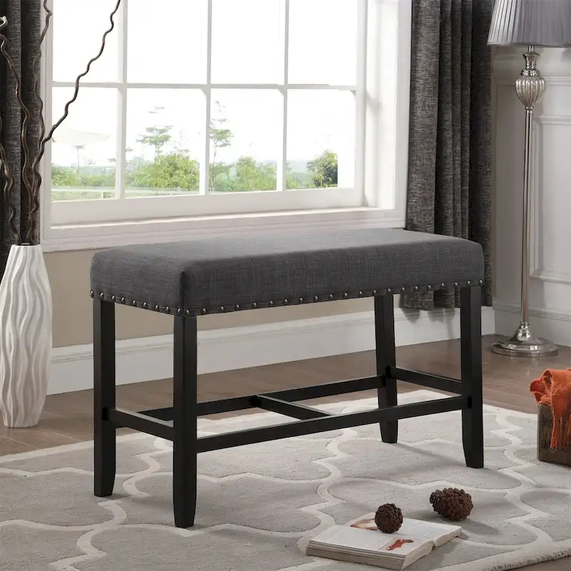 Fabric Counter Height Dining Bench with Nailhead Trim