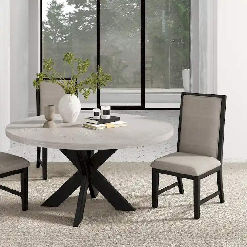 Roundhill Furniture Gates 5-Piece Round Dining Set, Light Gray