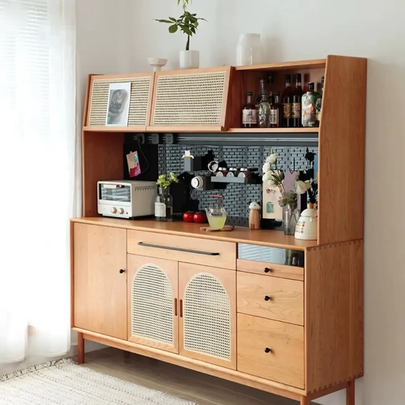 Modern Pine Cherry Wood Narrow Kitchen Sideboard