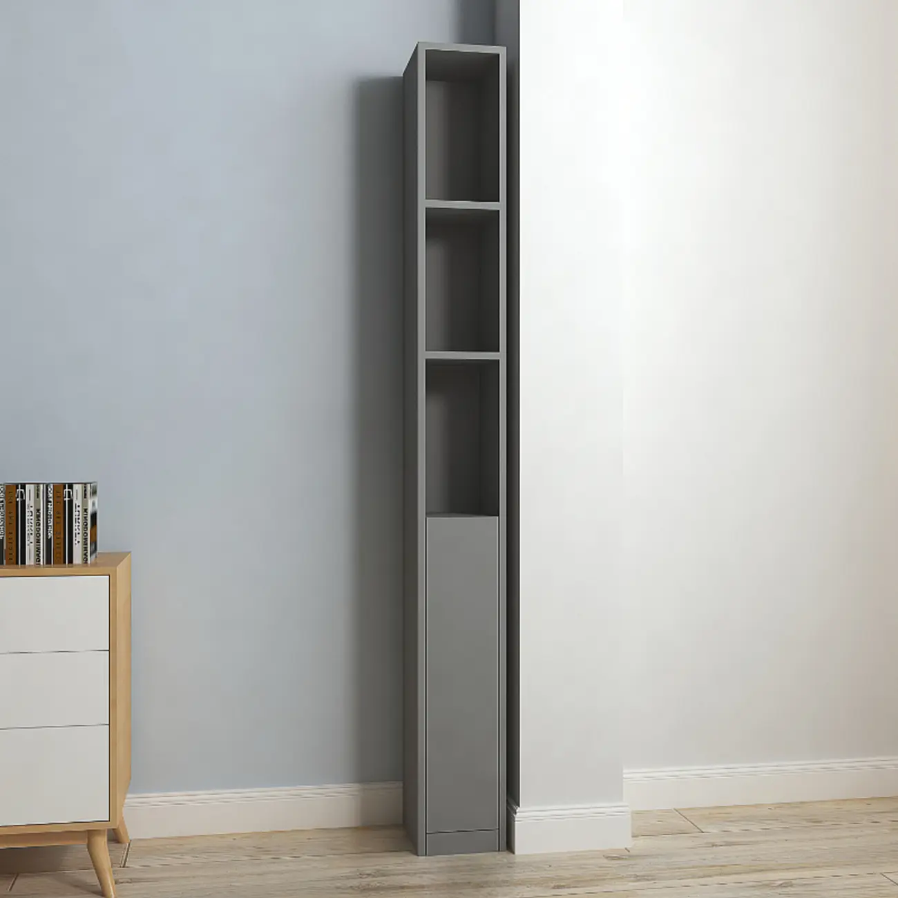 Sleek Modern Rectangle Lumber Tall Shelf Display Cabinet