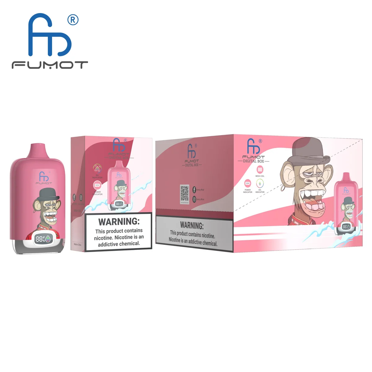 Fumot Digital Box 12000 Strawberry Pomp – 10er-Displaybox mit Einweg-Vape und Einzelpackung