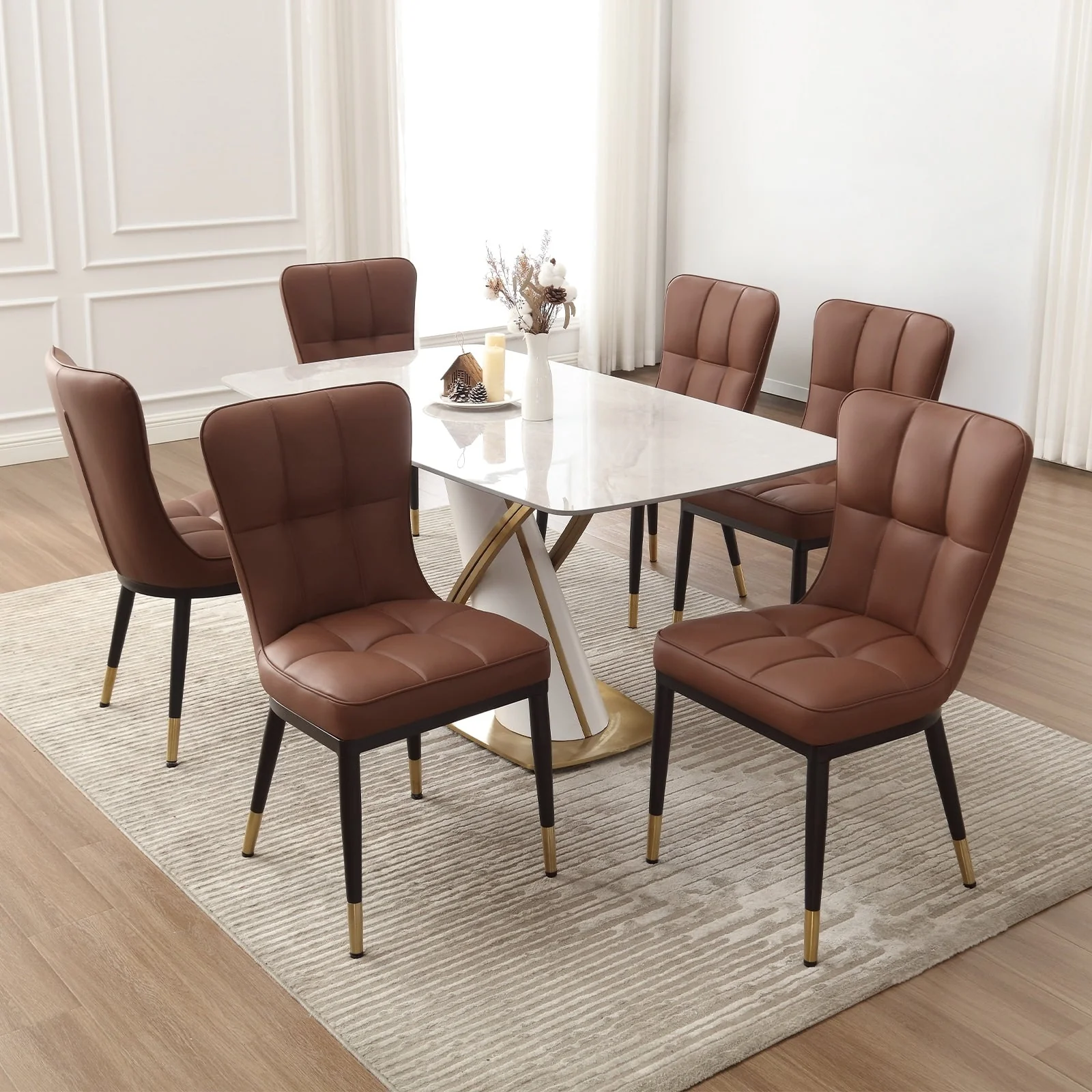 Faux Leather Upholstered Dining Chairs Set of 2/4