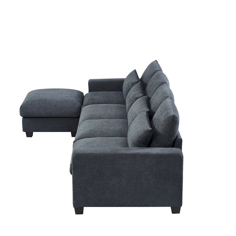 Modern Convertible Large L-shaped Feather Filled Sectional Sofa with Reversible Chaise - 129.9W x 72D x 31.5H