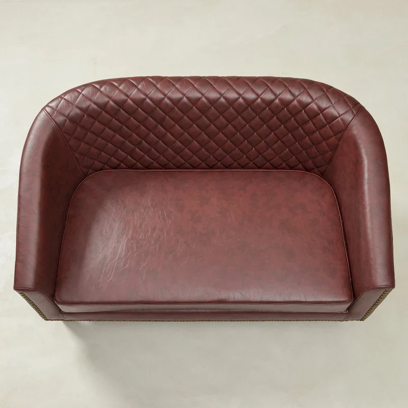 KINWELL 50W Tufted Faux Leather Upholstered Small Loveseat Sofa