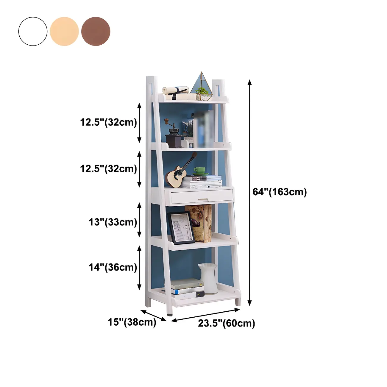Scandinavian Wood Walnut 5-Tier Ladder Bookcase