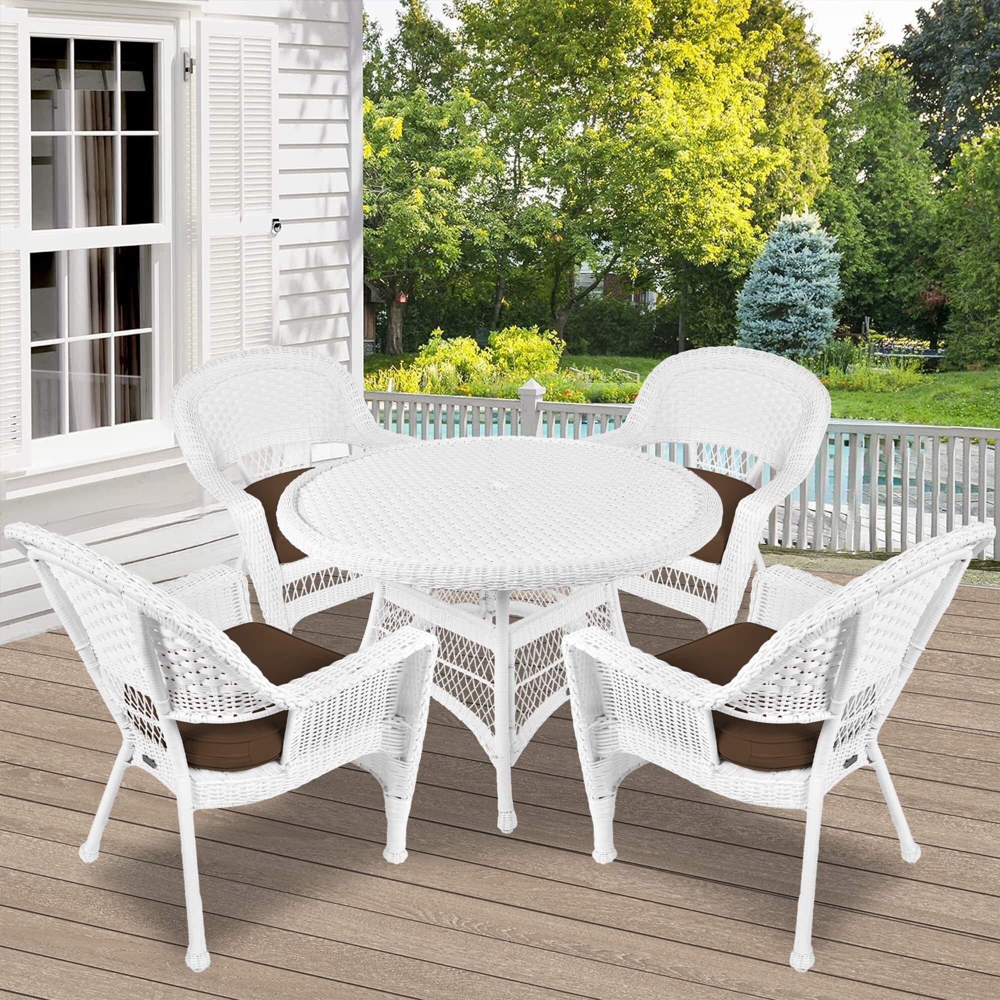 5-piece White Resin Wicker Dining Set