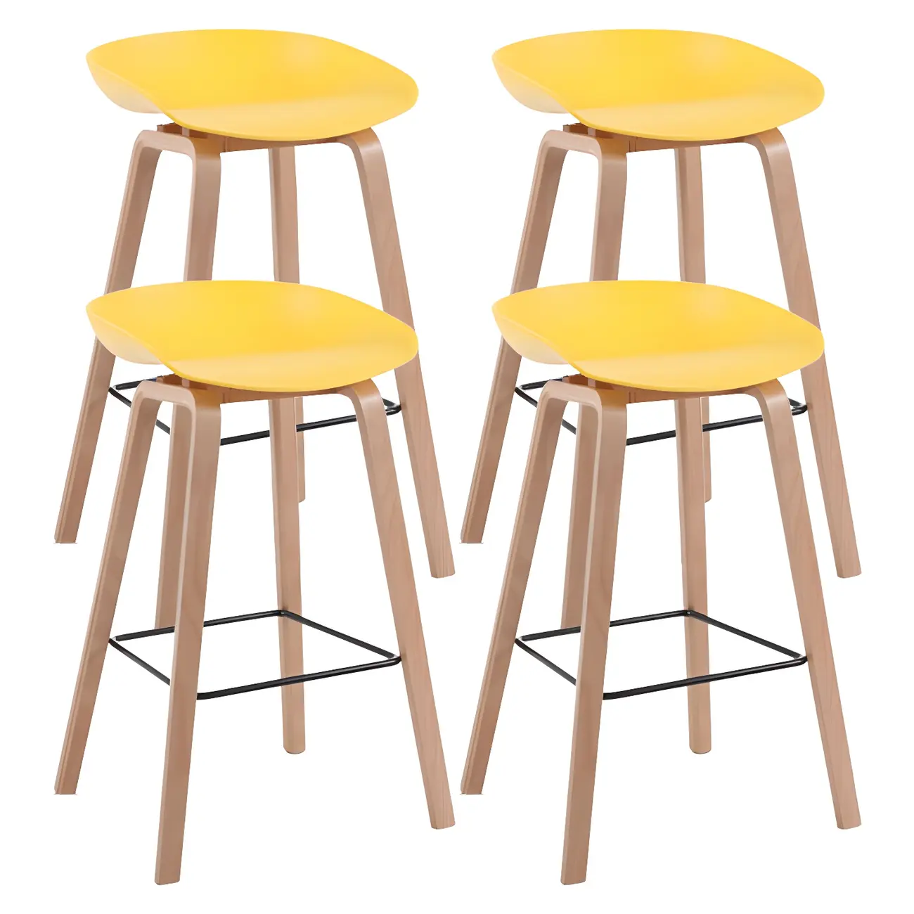 Mid-Century Modern Plastic Bar Stool with Wood Legs