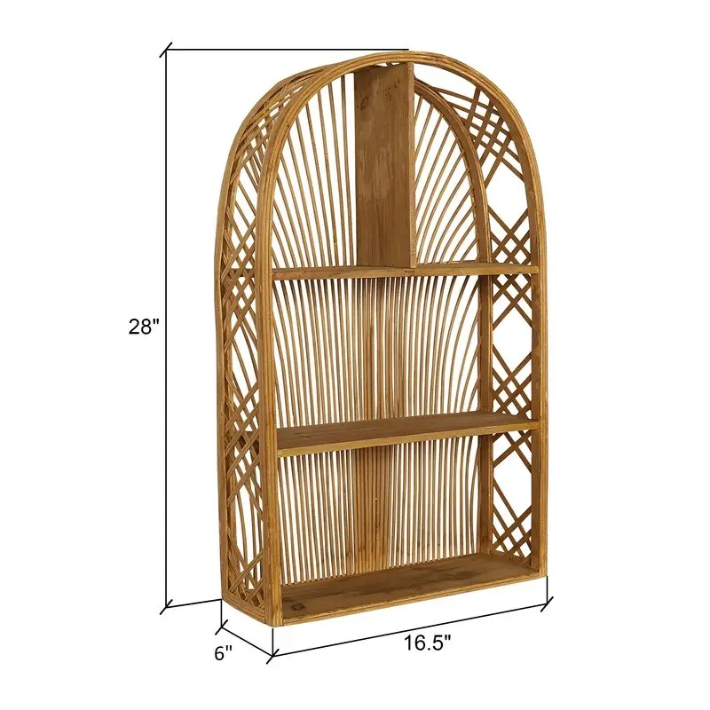 Harmony Arch Rattan Boho Tiered Wall Shelf - 28H x 16.5W x 6D