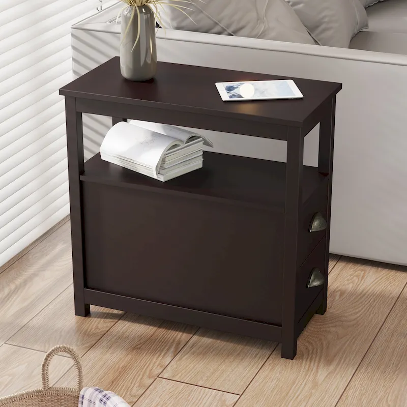 End Table With Two Drawers And Open Shelf