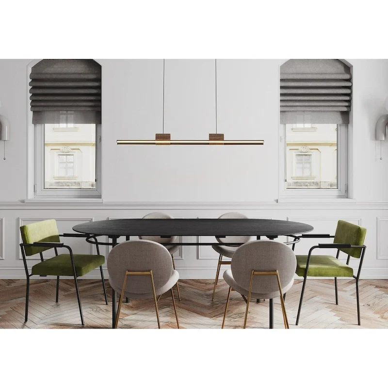 3-Light Integrated LED Linear Kitchen Island Pendant with Wood Accents - Black