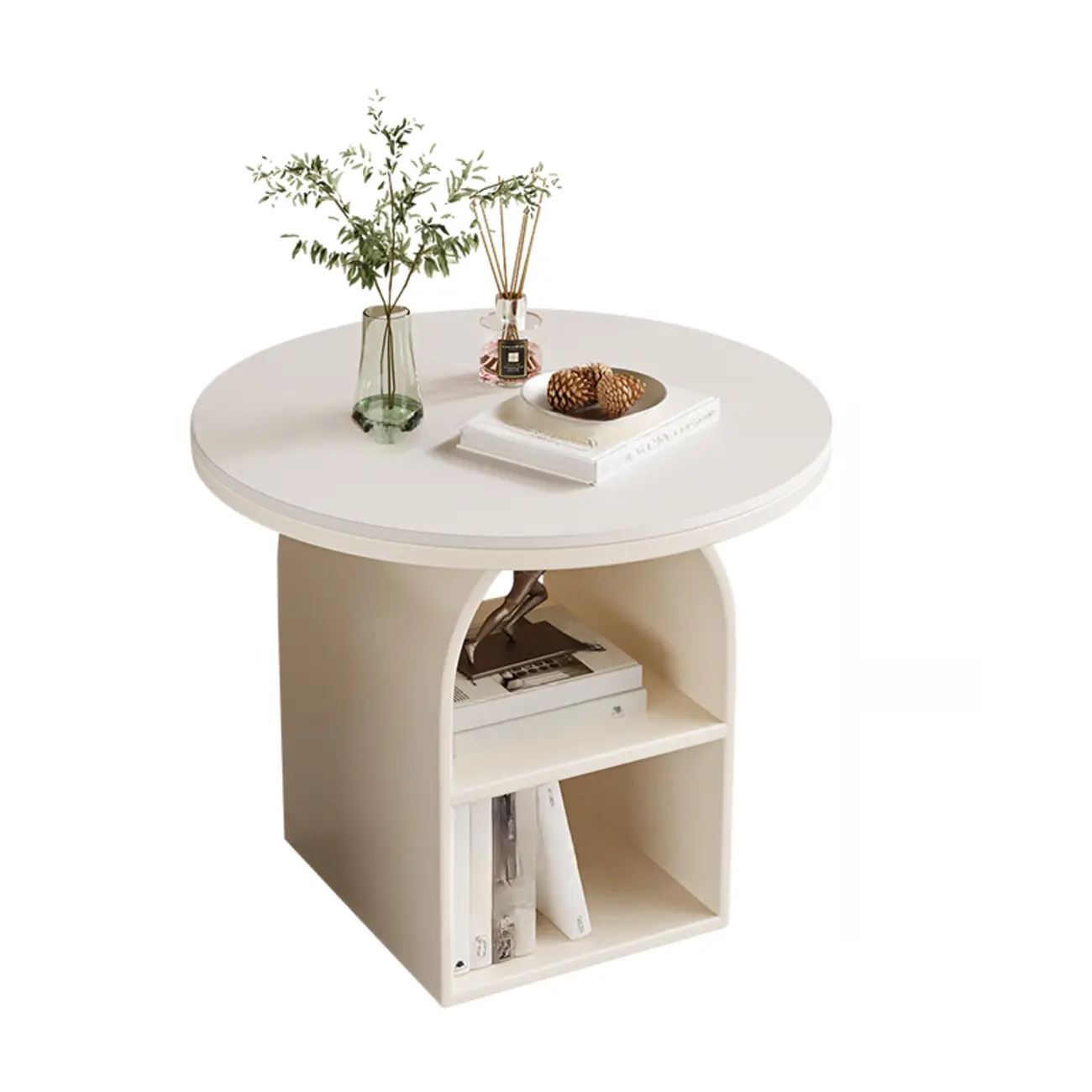 Modern Geometric Sintered Stone White 3-Tier Chairside Table