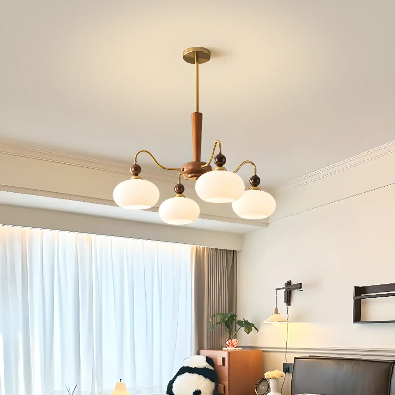 Modern Multi-Light Glass Globe Chandelier with White Shade