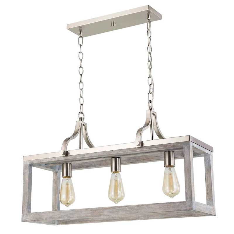 Eglo Montrose 3-Lght Pendant w/ Acacia Wood and Brushed Nickel Finish