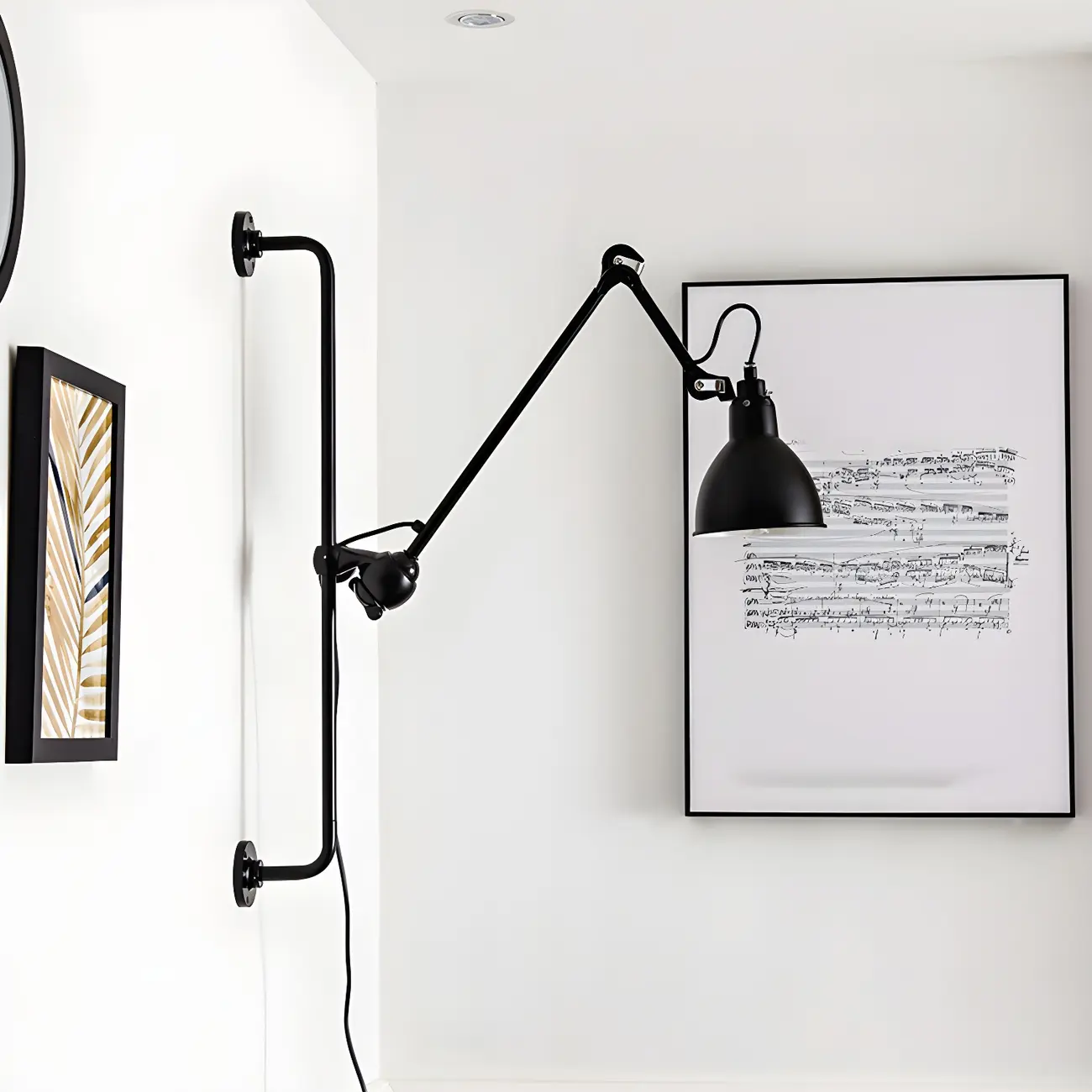 Trestle Base Metal Black Swing Arm Wall Light
