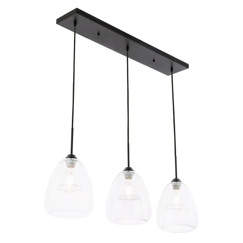 Elise 36-Inch 3-Light Clear Pendant - Black