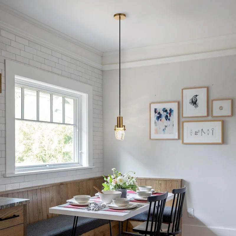 WINGBO 1-Light Modern Crystal Pendant Light Fixture Height Adjustable Hanging Light