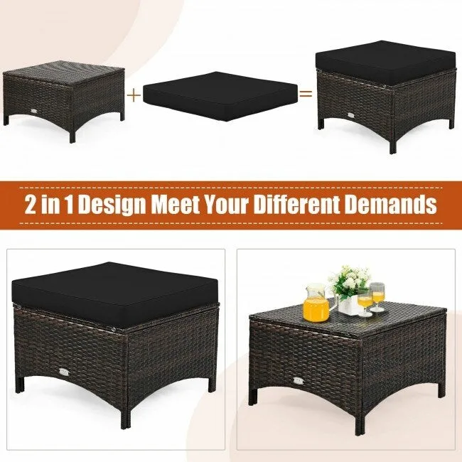 5 Pieces Patio Rattan Sofa Set with Cushion and Ottoman - 51 x 33.5 x 33 (L x W x H)