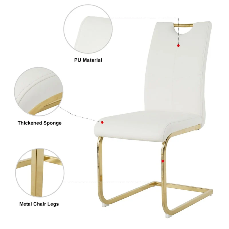 Modern Faux Leather Padded Seat Dining Chairs with gold Metal Legs,Set of 2