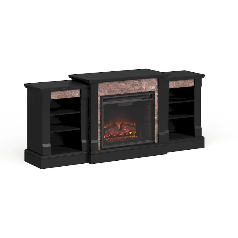 SEI Furniture Hay River Black Electric Fireplace with Bookcases