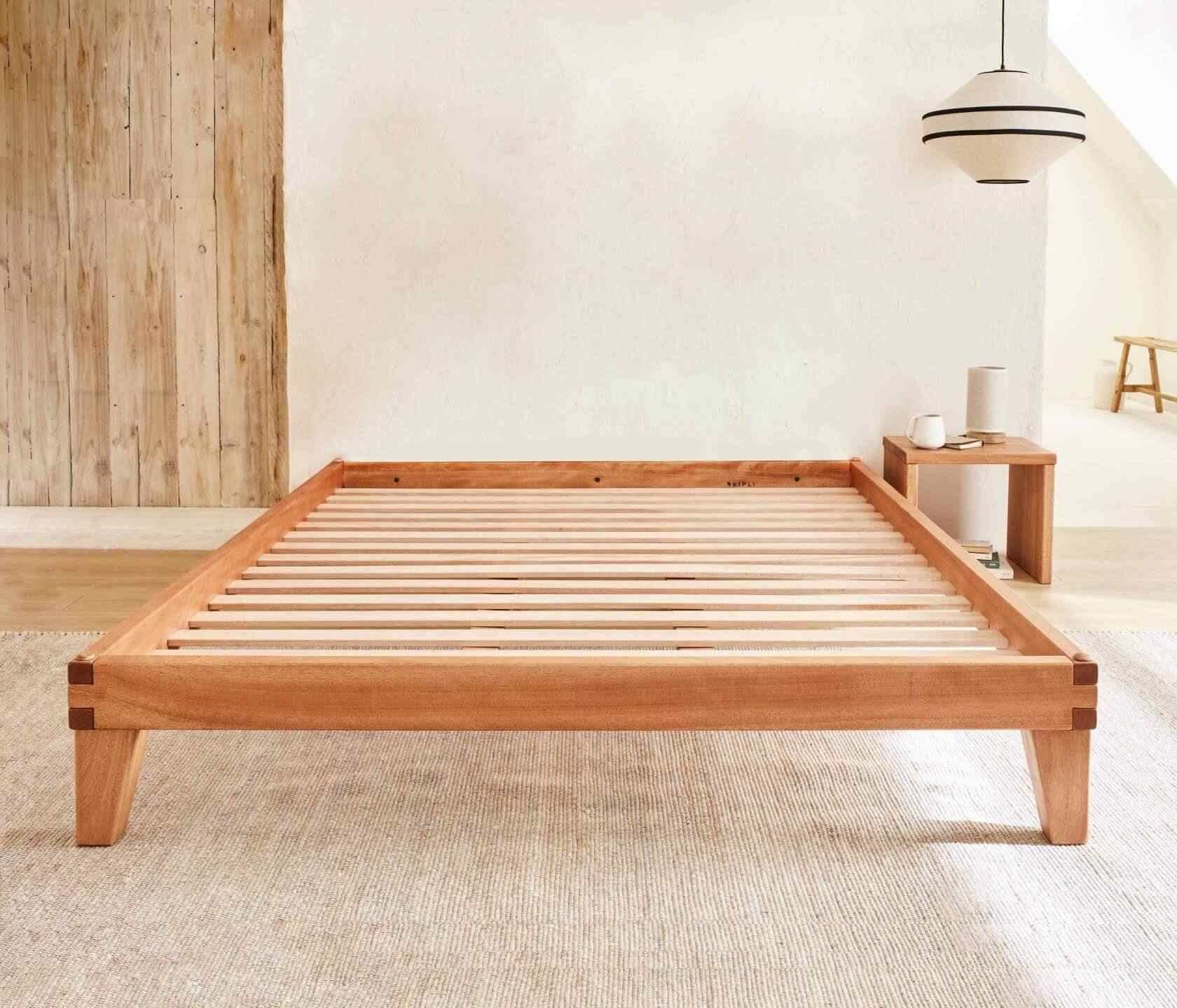Sustainable solid wood bed frame with headboard