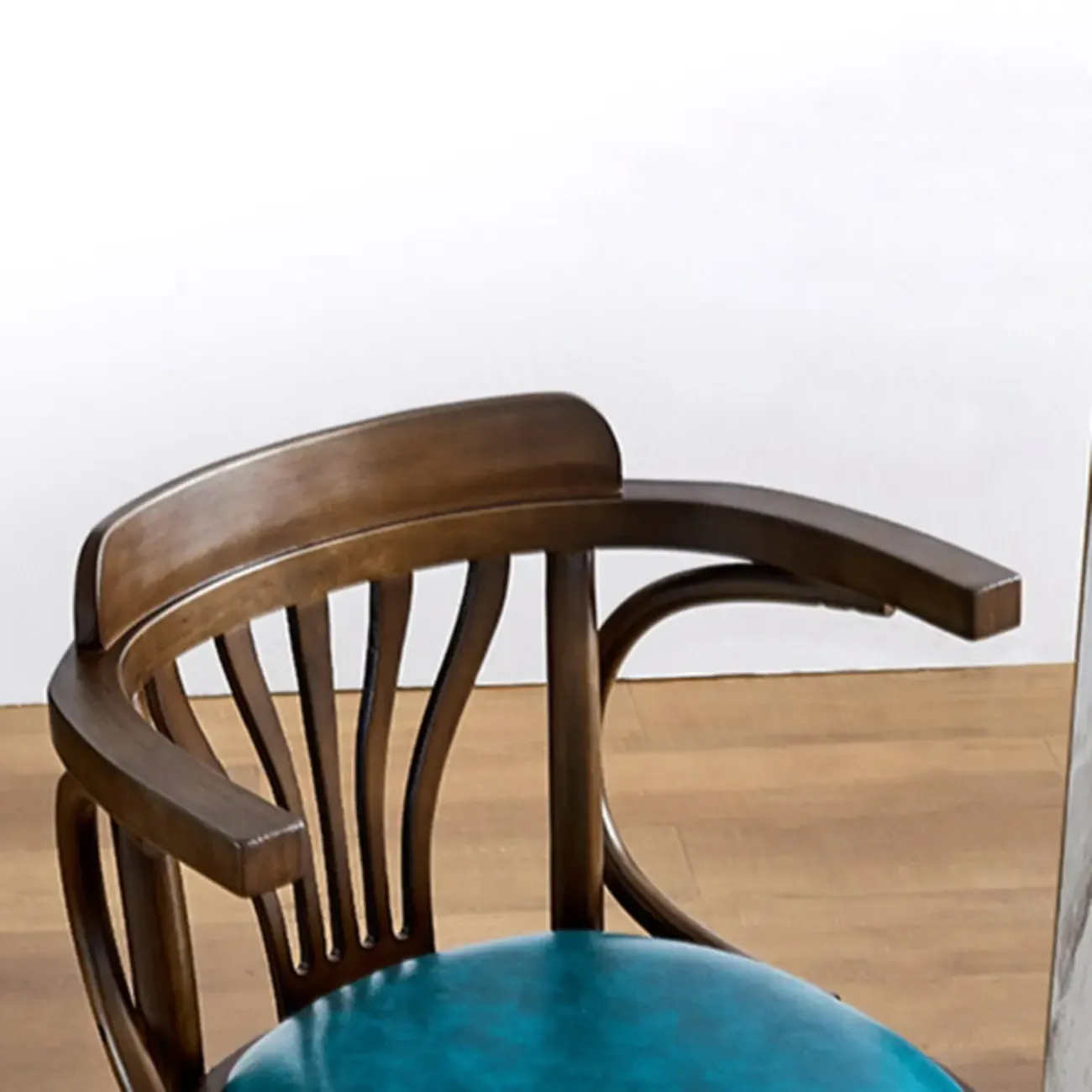 Antique Blue Leather Upholstered Rotatable Bar Stool