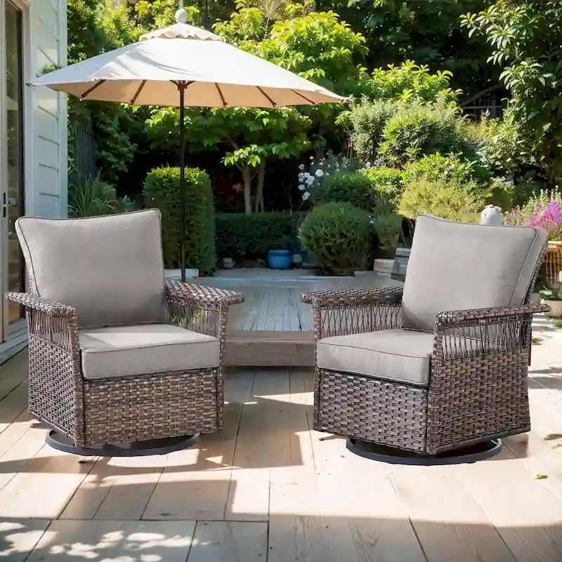 Outdoor Wicker Swivel Chair with Deep Seating - Brown