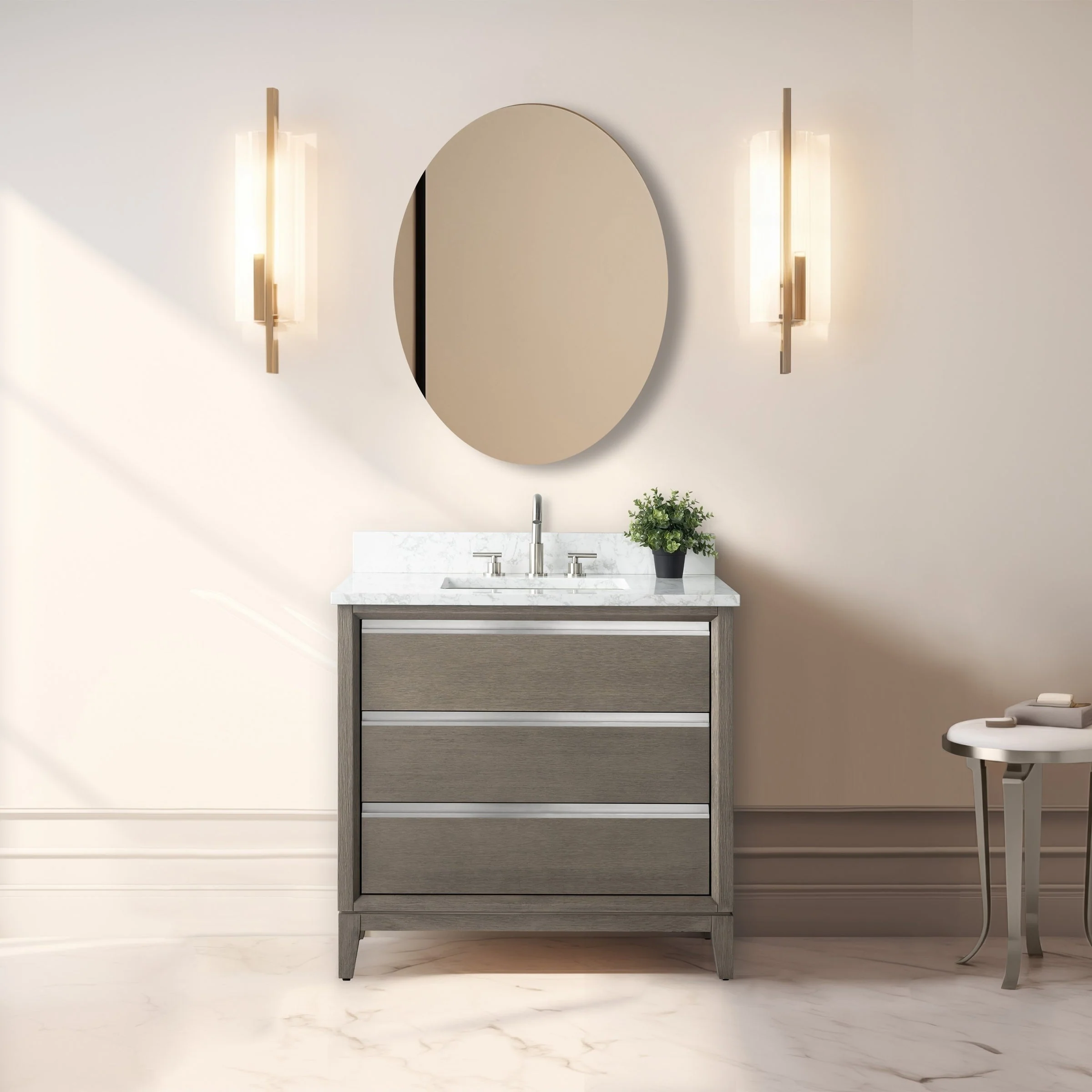 Vanity Art Bathroom Vanity with Ceramic Sink and Engineered Marble Top