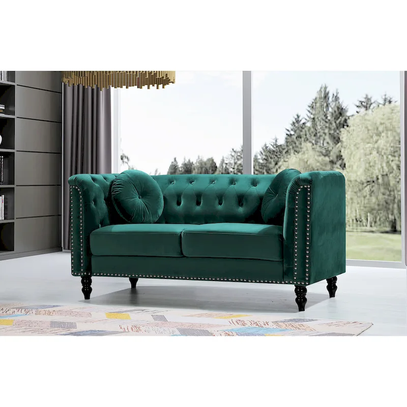 Calvin Classic Velvet Kittleson Nailhead Chesterfield Loveseat