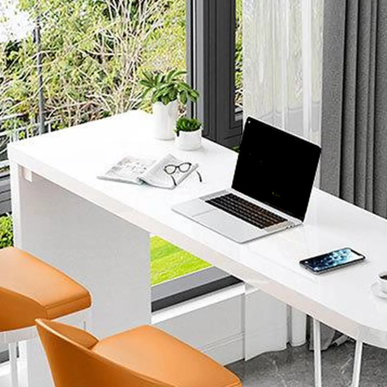 Stylish Pure White Wooden Metal Double Pedestal Bar Tables