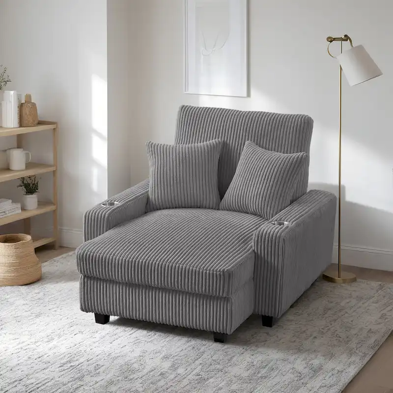 Upholstered Chaise Lounge with Adjustable Backrest Lounge Chair