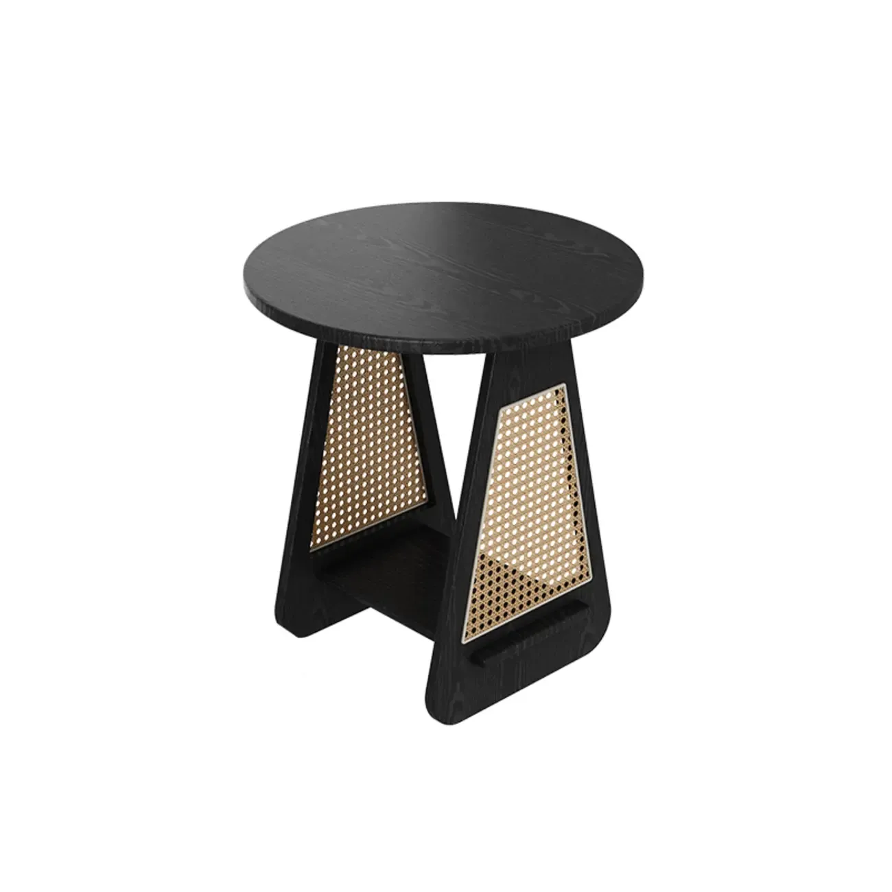 Mid-century Modern 2-tier Wood Side Table with Rattan Legs