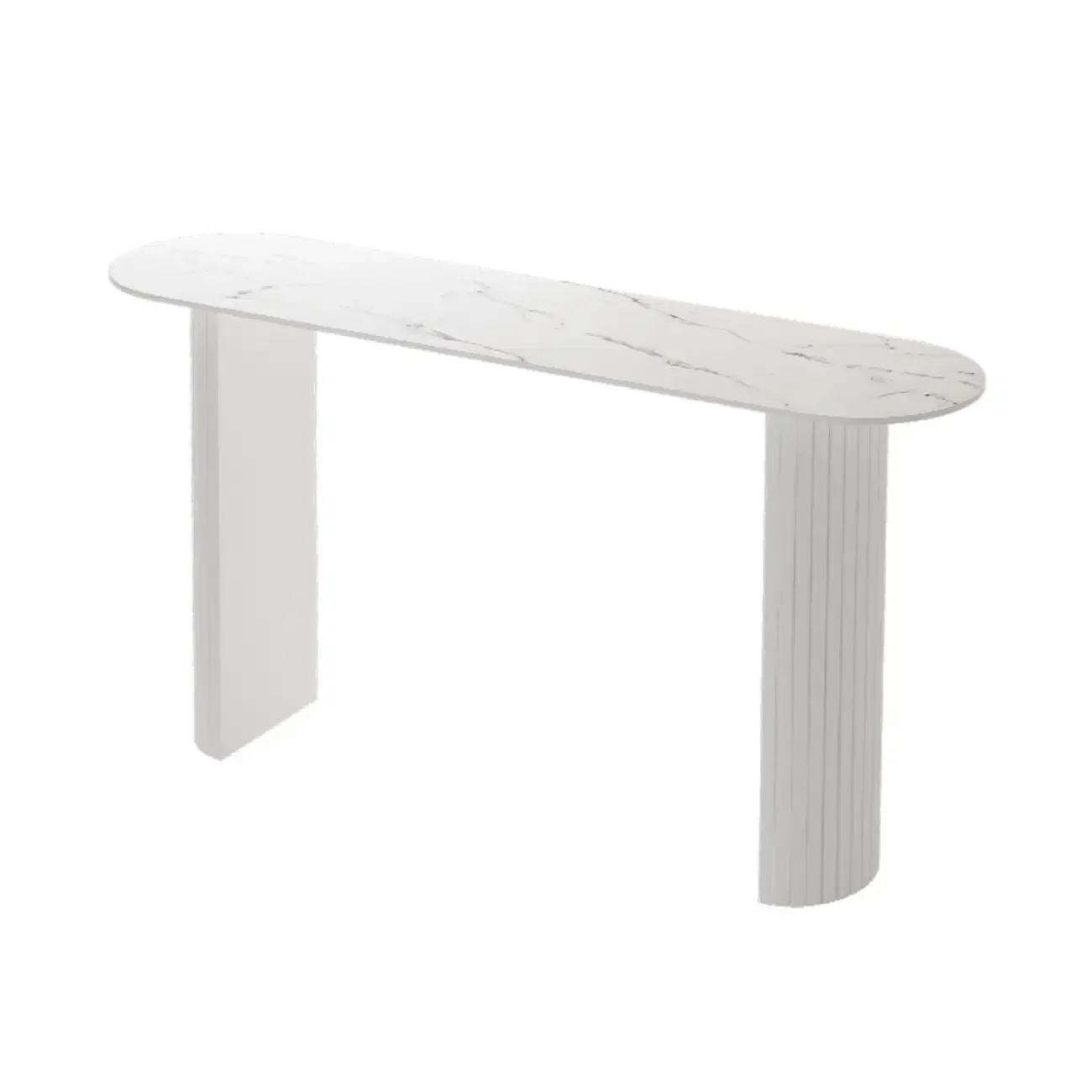 Scandinavian Oblong Black Stone Ribbed Steel Bar Tables