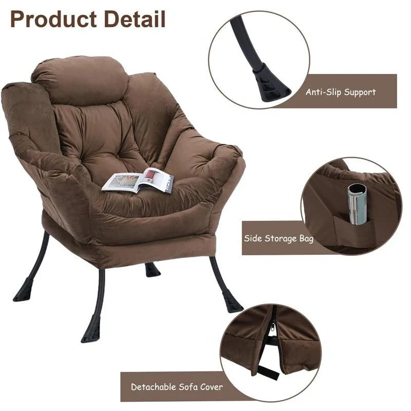 Modern Cotton Thick Padded Lazy Chair With Folding Ottoman