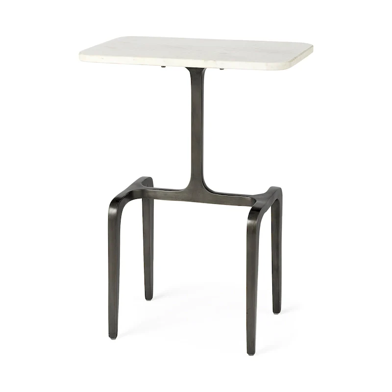 Preston White Marble Top w/Gold Metal Base Rectangular Accent Table - 17.3L x 11.3W x 22.8H
