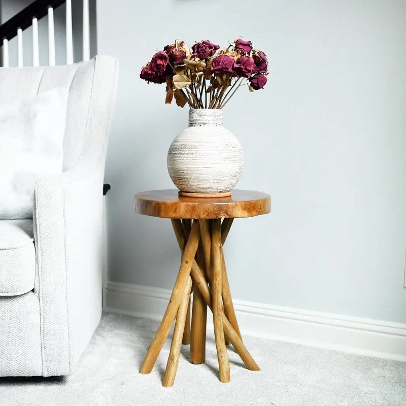 16 Teak Wood Stick Leg End Table - 16D x 16W x 20H