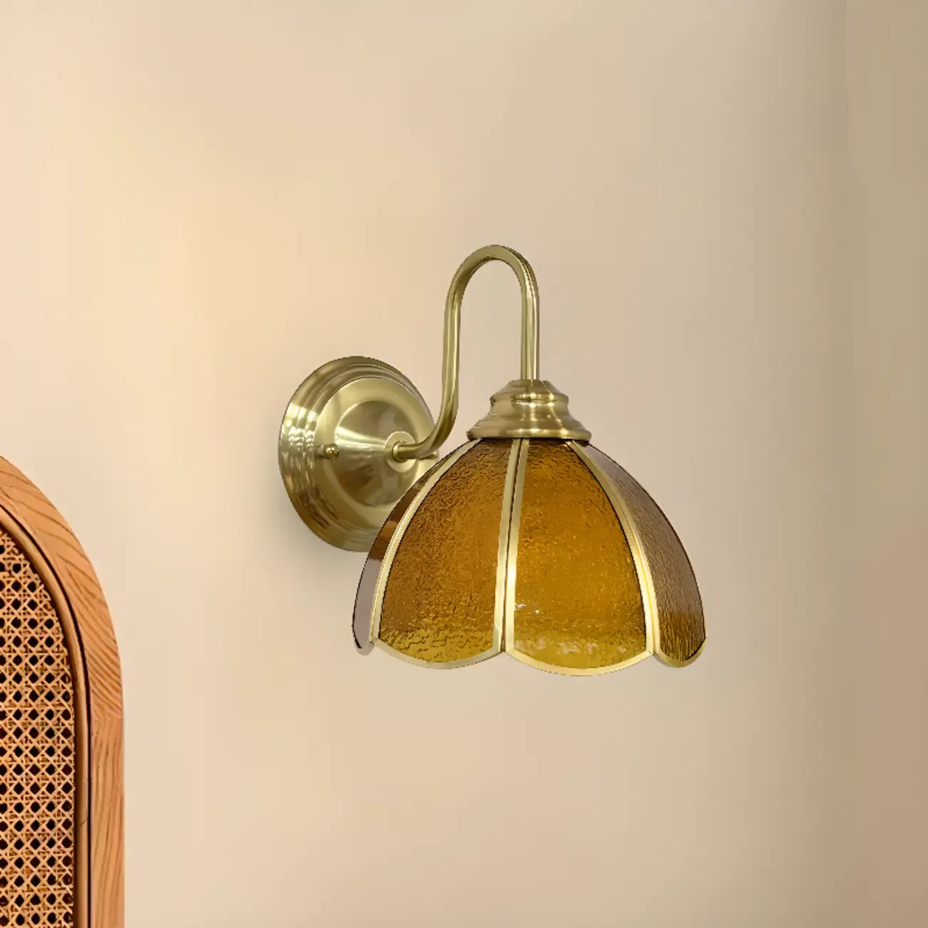 Vintage Gold LED Wall Sconce with Glass Shade for Indoors