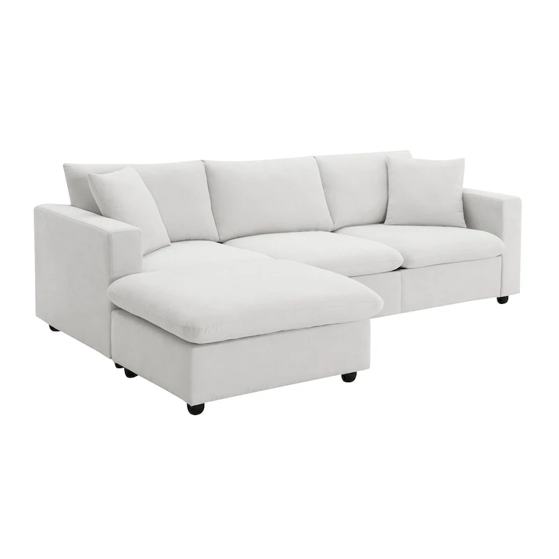 4-Seat Polyester L-Shaped Sectional Sofa with Convertible Ottoman