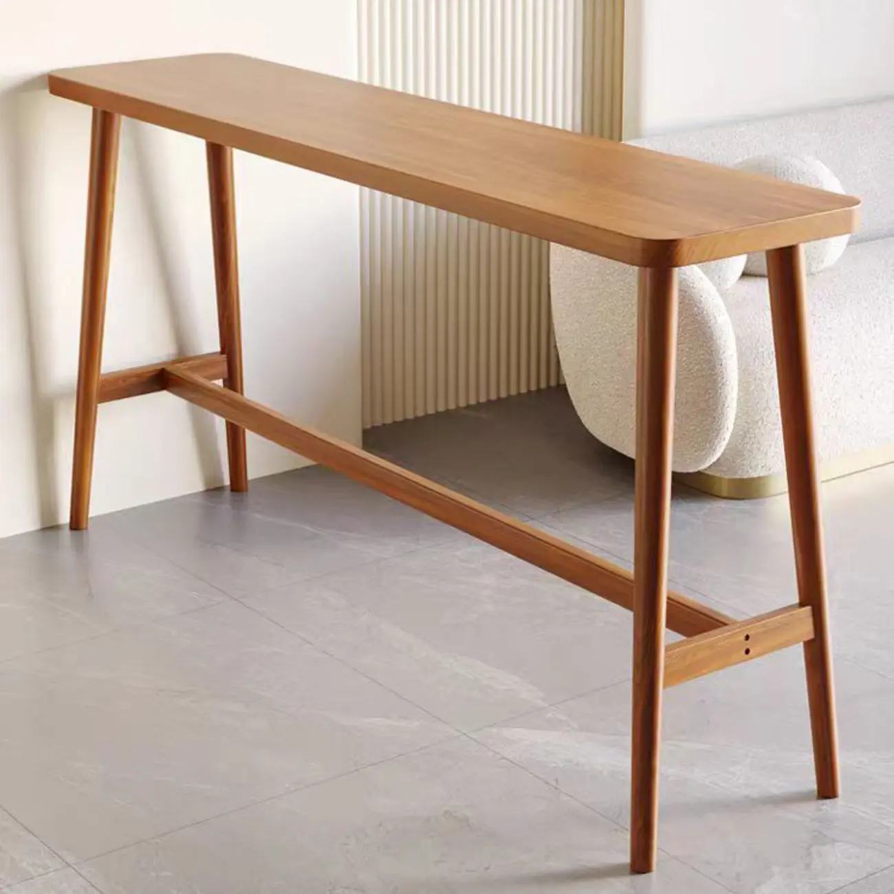 Espresso Wooden Rectangular Bar Table with Footrest for 2 People