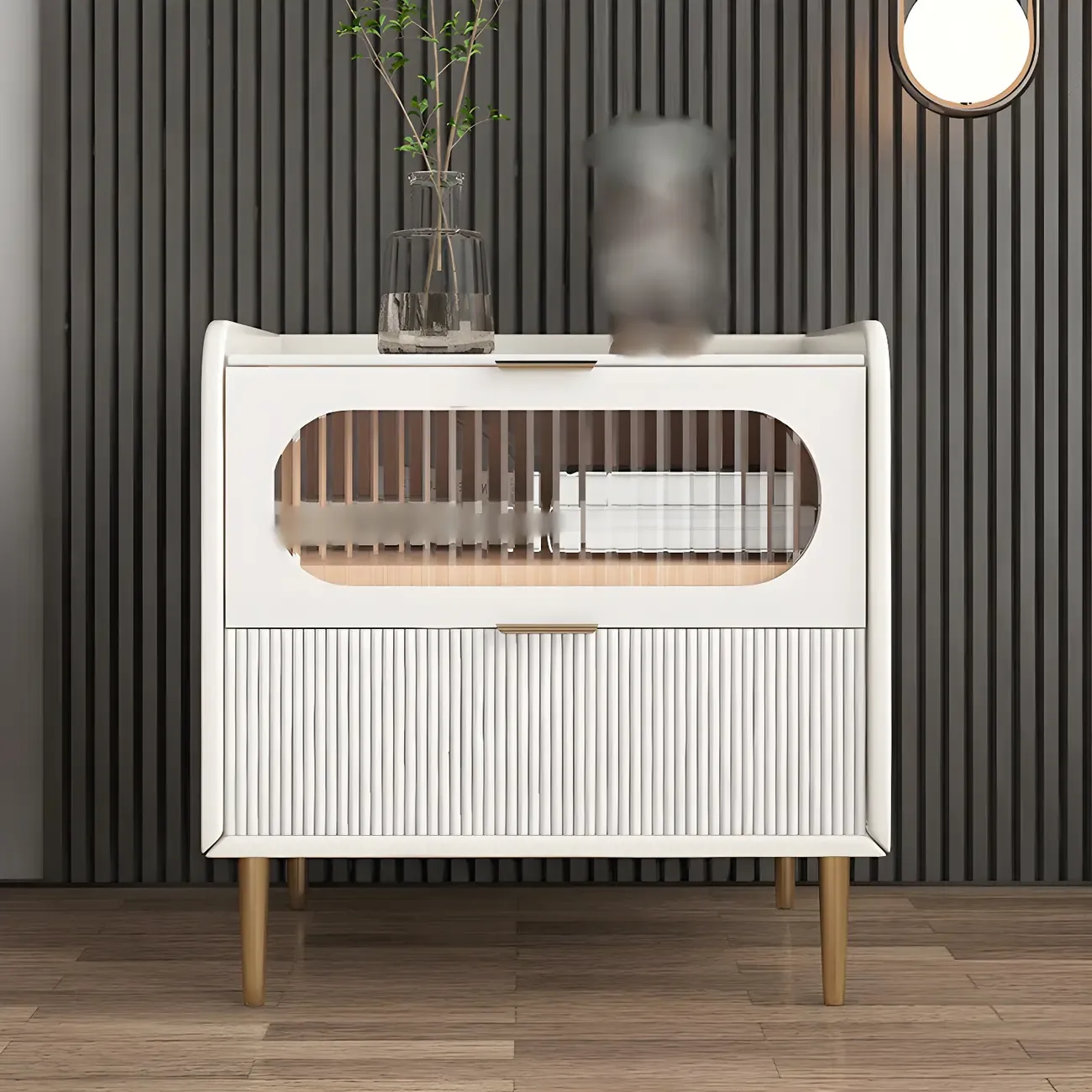 Simplistic White Wooden Bedside Table with Storage Drawers