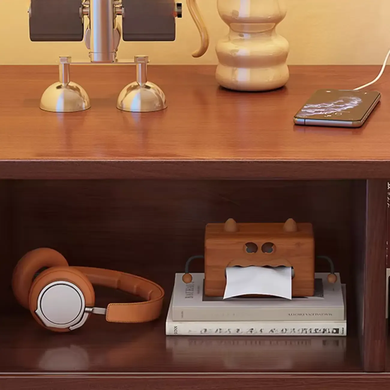 Classic Wooden Nut-Brown Nightstand with Drawer & Shelf