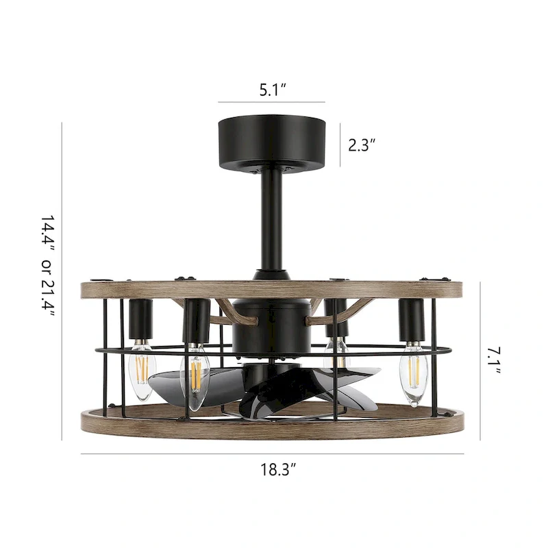 GetLedel 18-in Industrial Caged Ceiling Fan with Remote Control and Light Kit