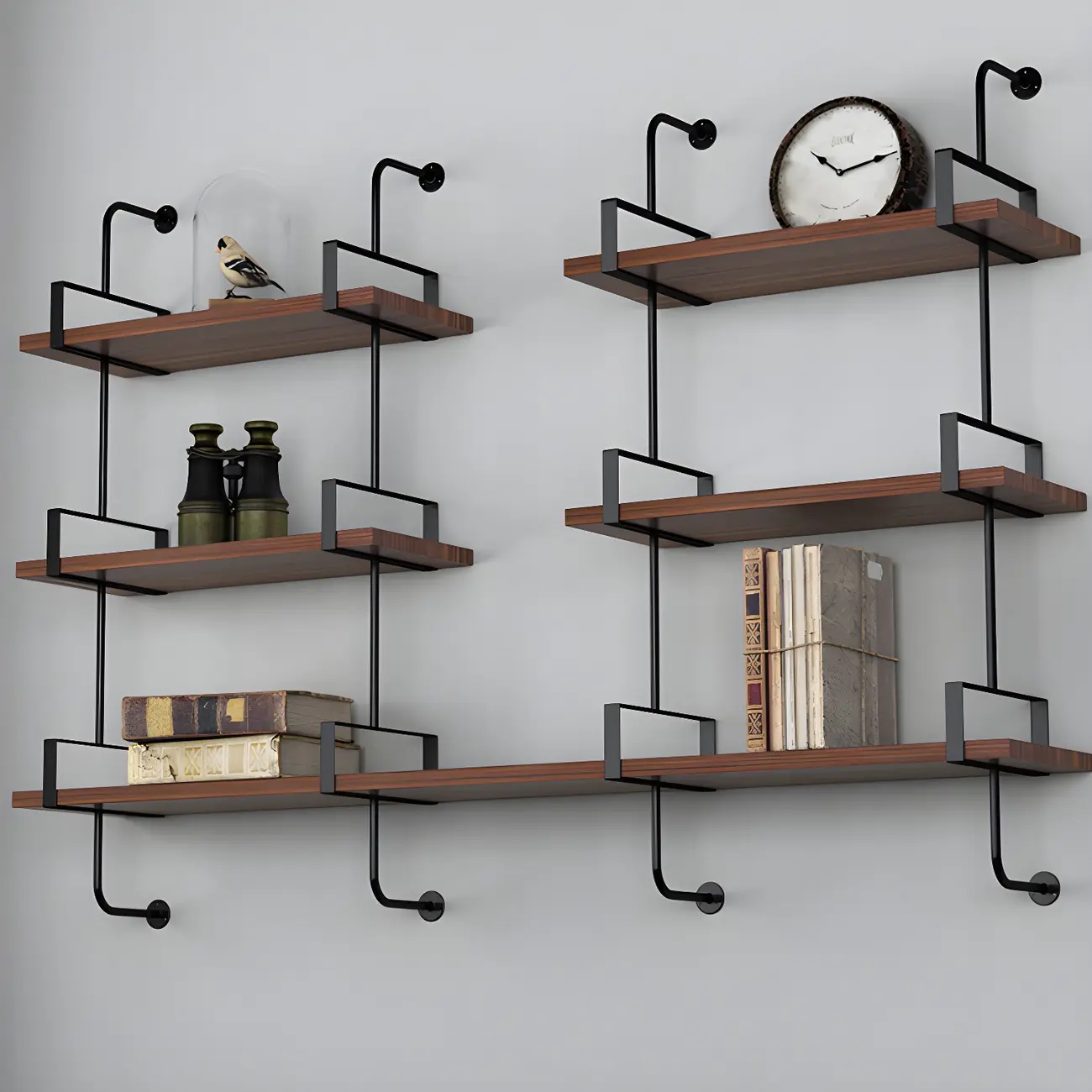 Industrial Wide 3-Tier Wooden Floating Bookcase