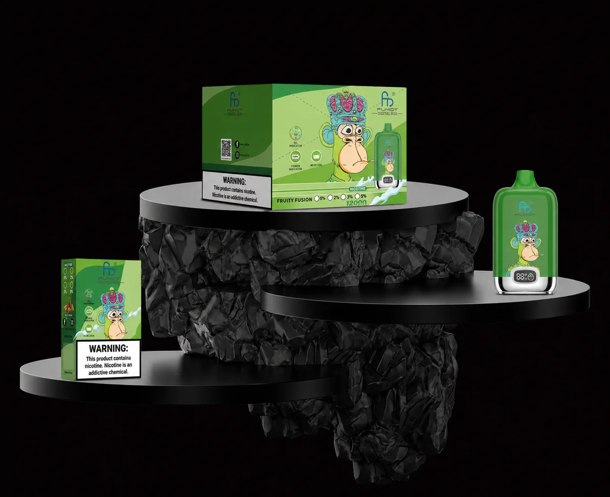 Fumot Digital Box 12000 Fruity Fusion Einzelgerät, Retail-Box und Display-Box mit gemischten Fruchtmotiven