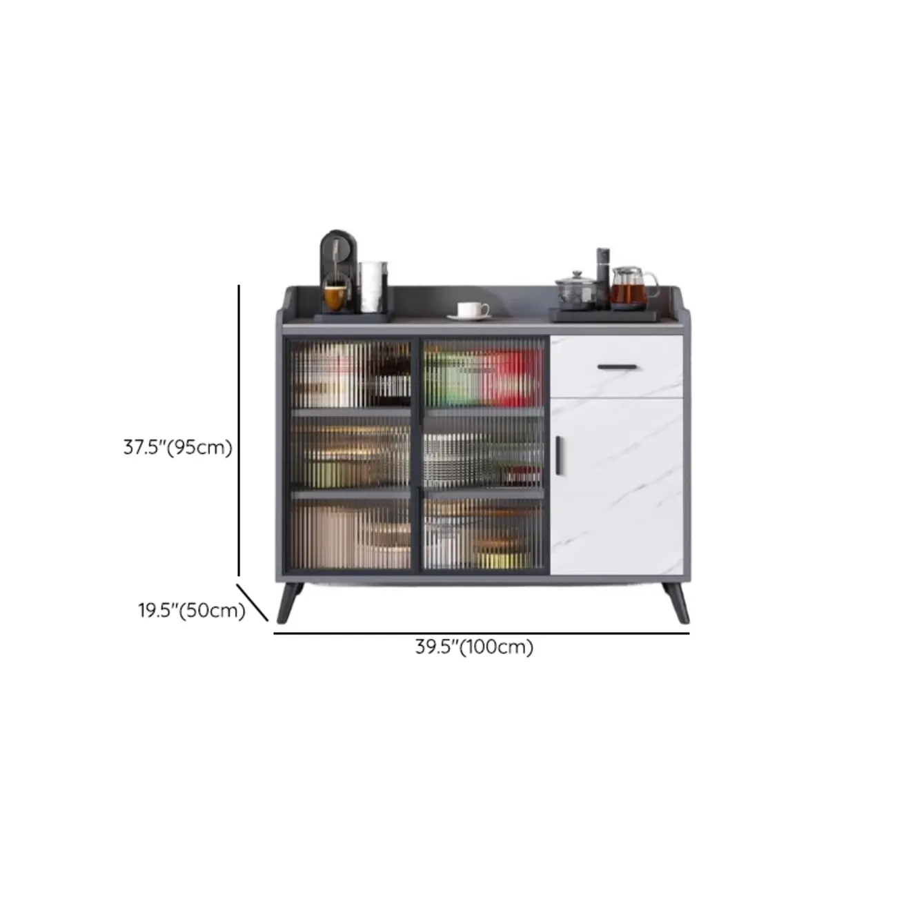 Modish Multi-Compartment Stone-Top Wood Buffet Cabinet